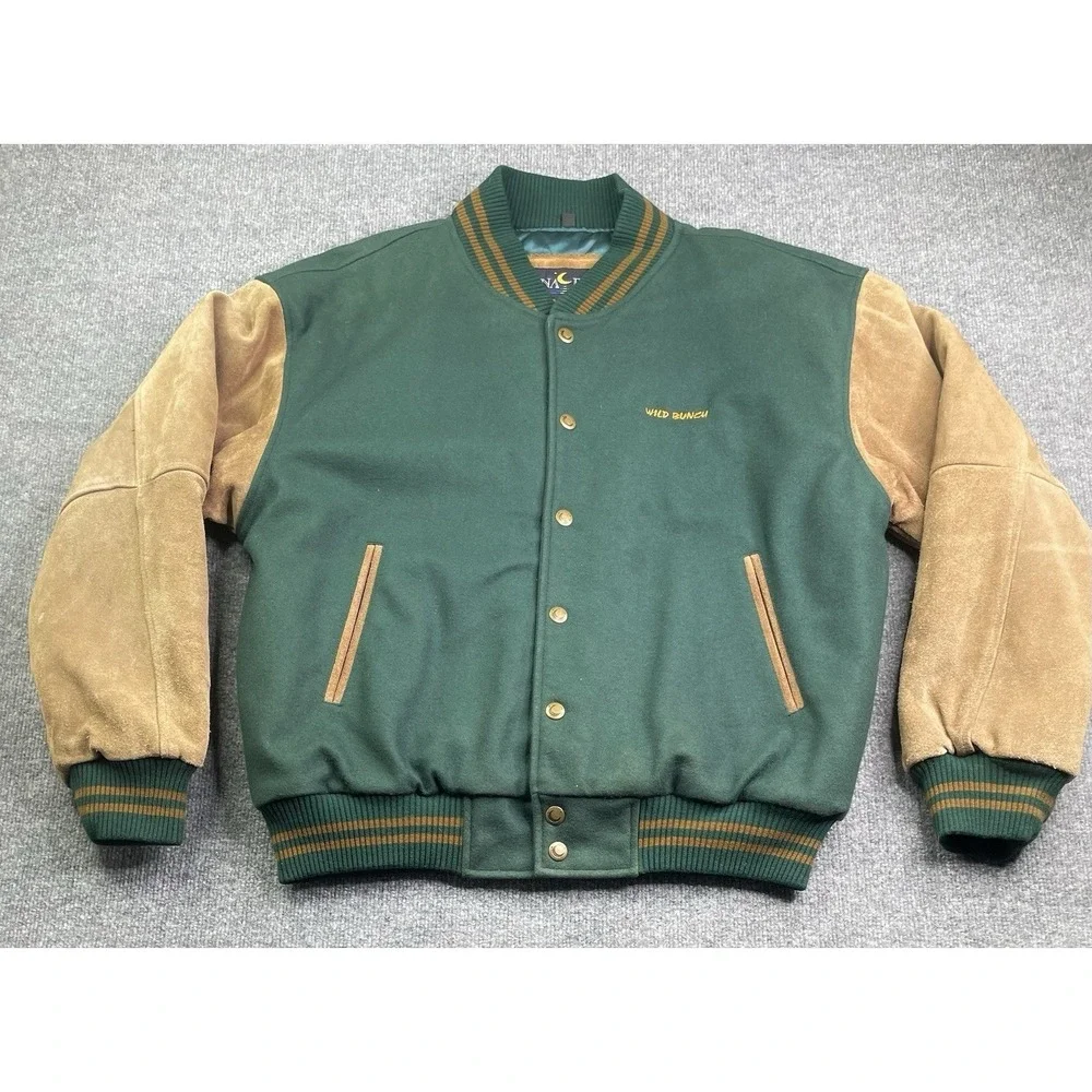 Luna Pier Varsity Jacket Mens L Green Wool Leather‎ Sleeve Wild Bunch Letterman